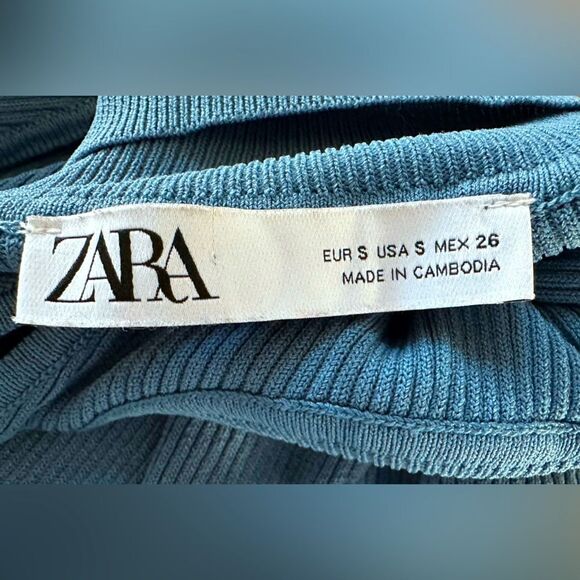 ZARA Turtle Neck One Sleeve Top Blue Size S - Picture 4 of 9